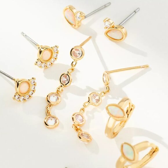 Anthropologie Crystal Opal Earrings, Set of 5 Pairs/NWT - Picture 2 of 9